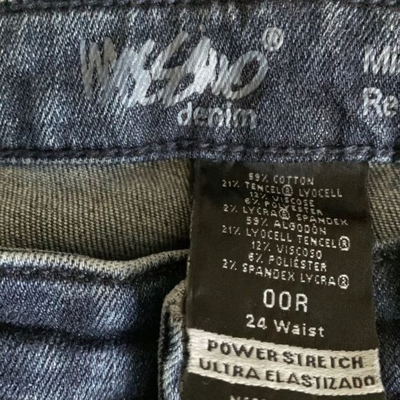 Mossimo Womens Mid-Rise Straight Jeans 00R Dark Wash Distressed Hem Cotton/Spand - Picture 2 of 11